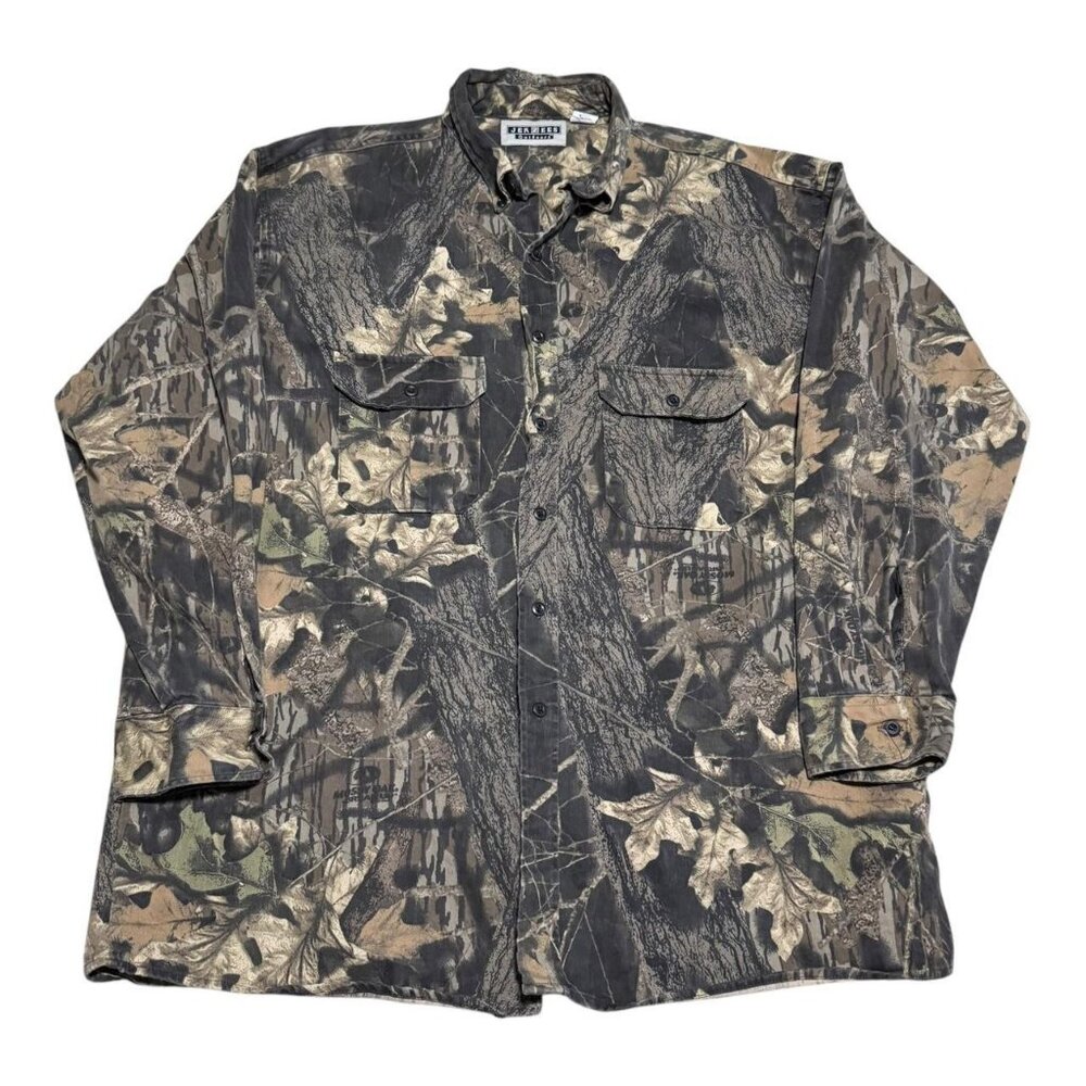 Vintage Jerzees Outdoor Mossy Oak Button Up Camouflage Shirt Adult XL
